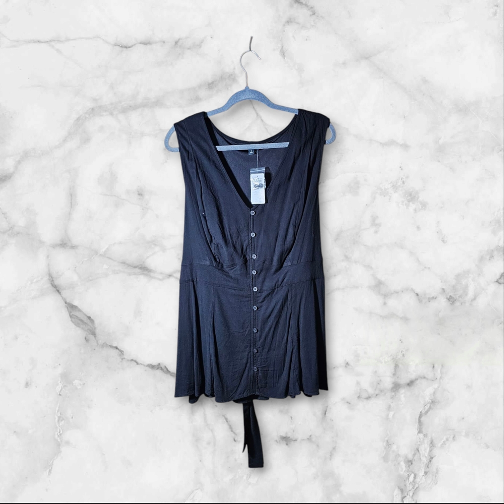 Rayon Slub Button Up w Waist Detail Tank